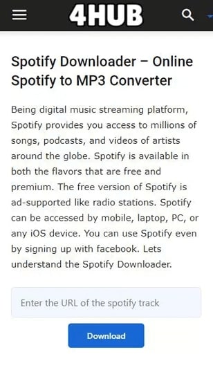 4hub.netのホームページに到達すると、Spotify MP3